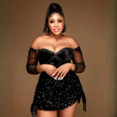 Luxury Plus size Mermaid Short Ball Gown Off-the-shoulder sequin lace Mini Graduation Dress Cocktail Party Birthday Party dress